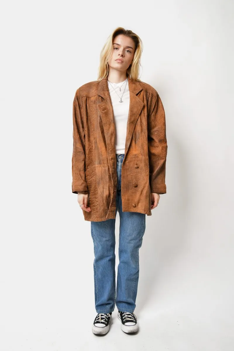 80s soft leather mid long coat