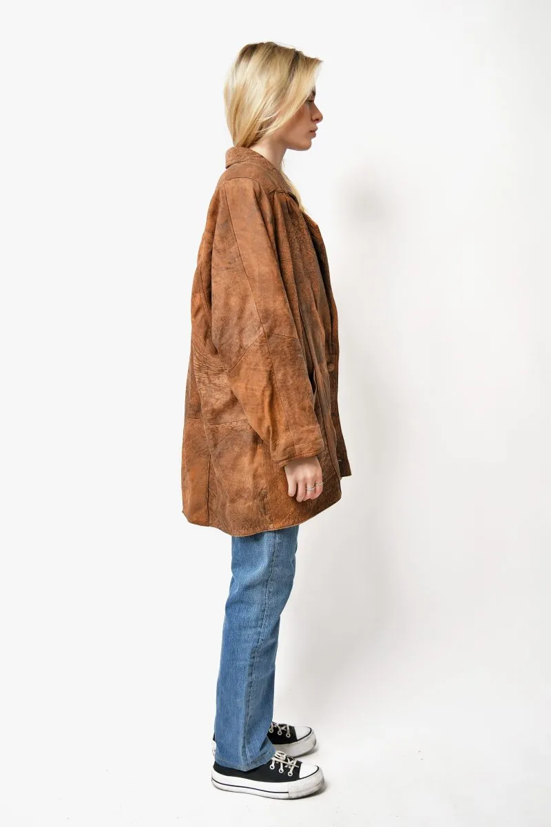 80s soft leather mid long coat