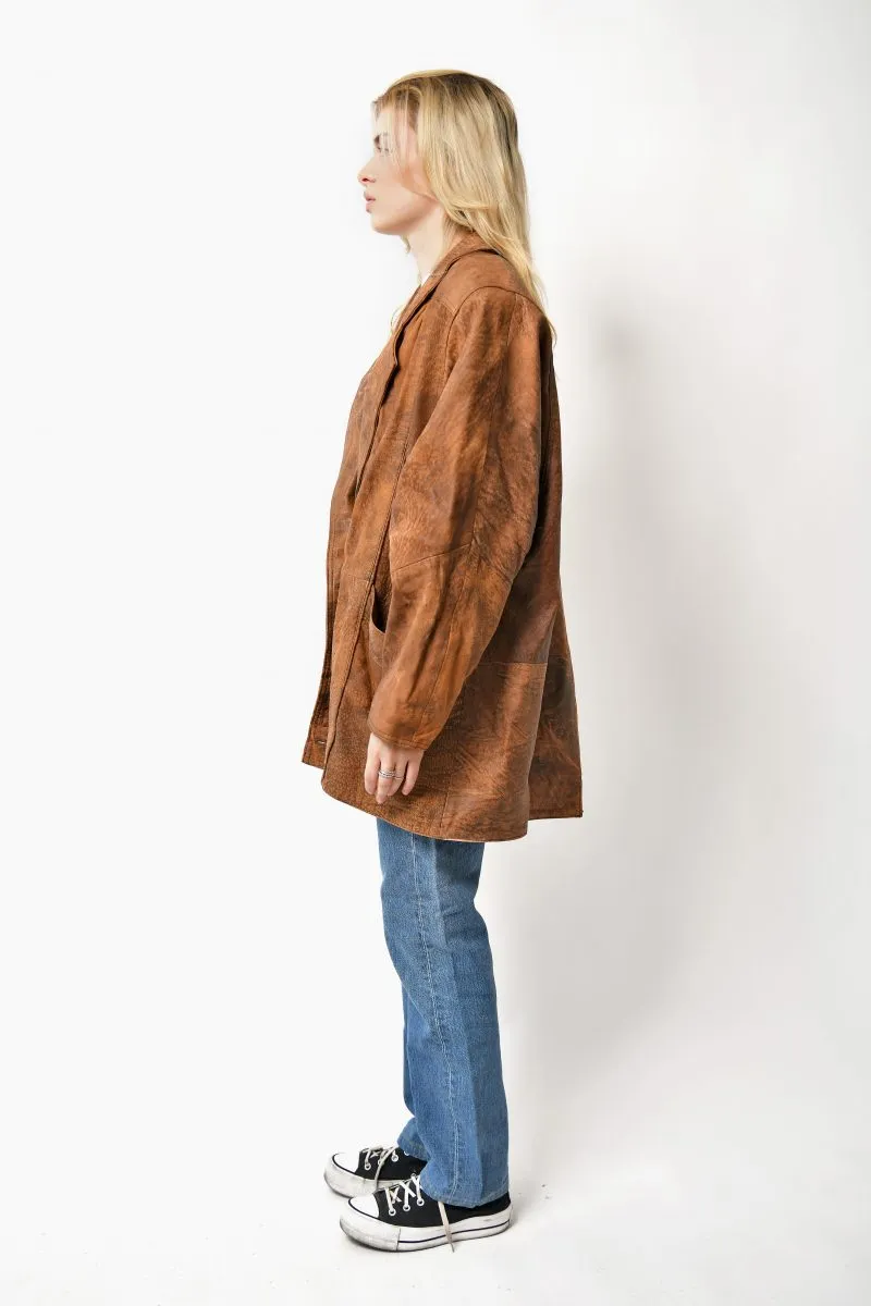 80s soft leather mid long coat