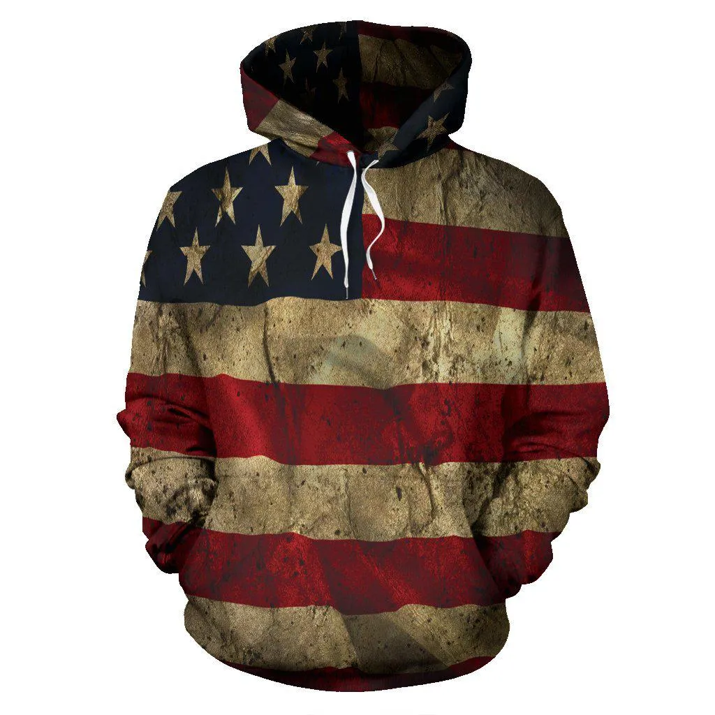 Aged American Flag All Over Print Hoodie