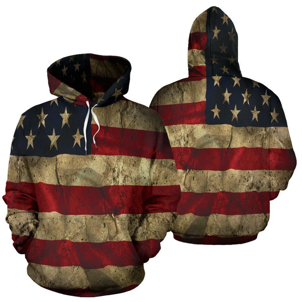 Aged American Flag All Over Print Hoodie