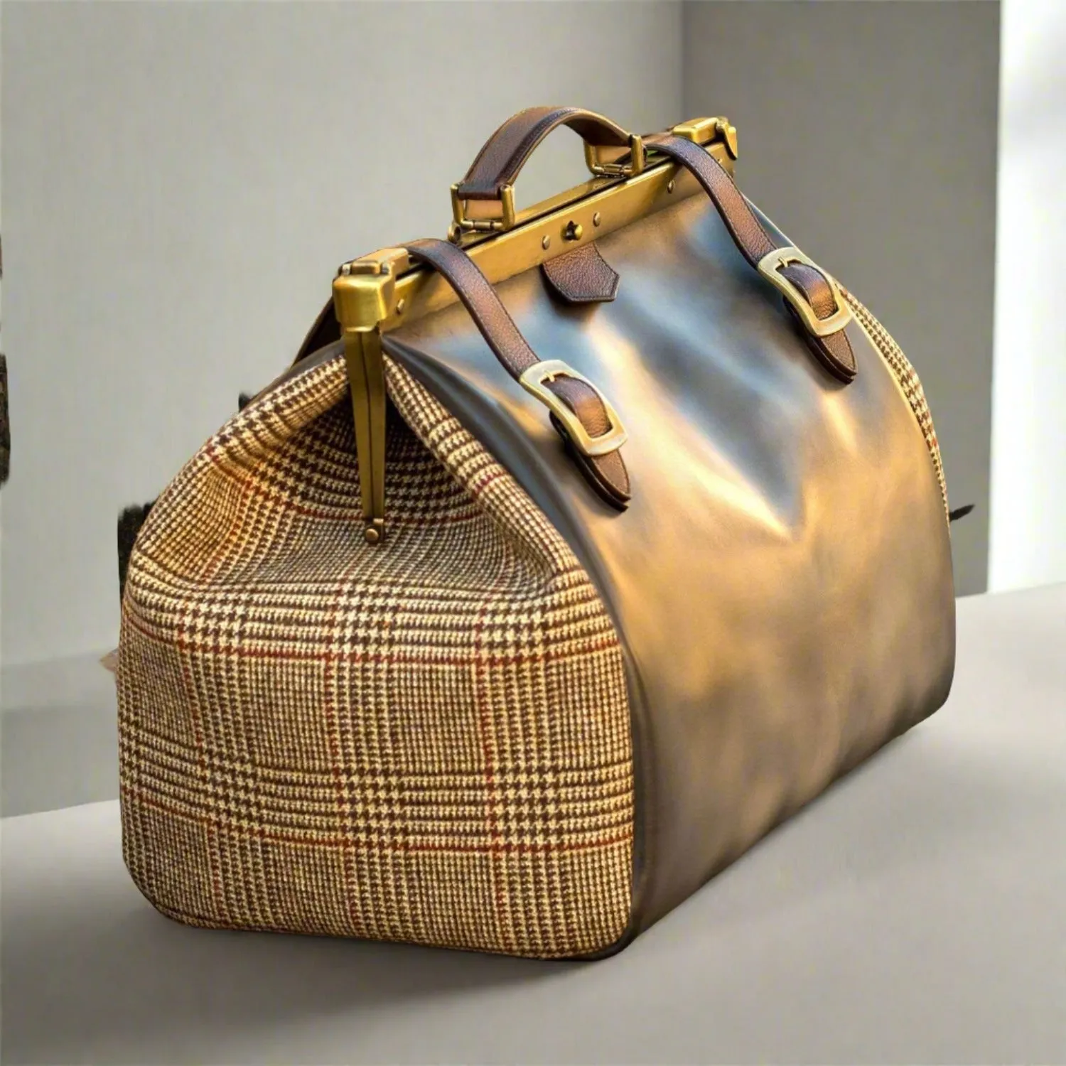 Ambrogio Beige, Gray & Brown Fabric / Full Grain / Calf-Skin Leather Doctor Bag (AMBH1024)