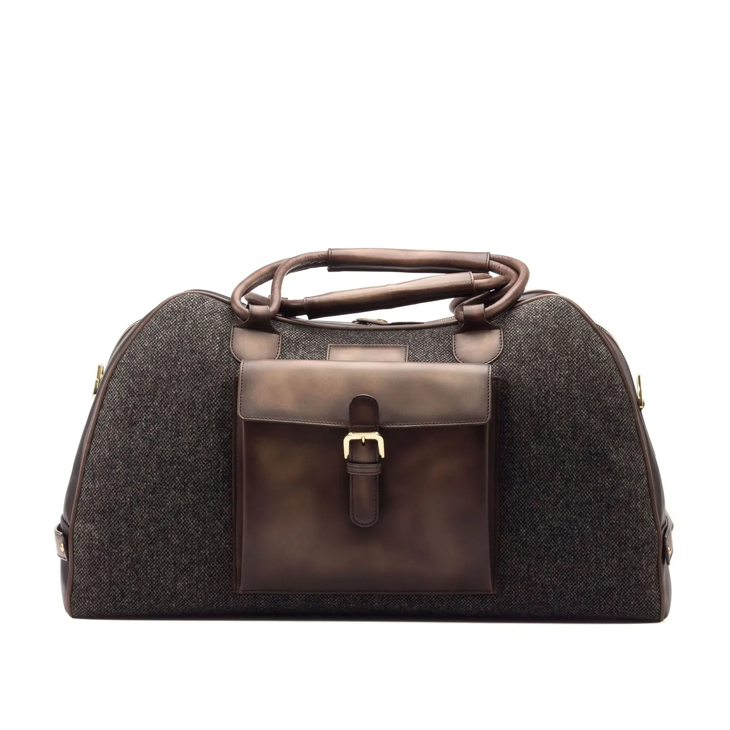 Ambrogio Men's Bag Gray, Brown & Black Fabric / Calf-Skin Leather Travel Duffle Bag (AMBH1014)