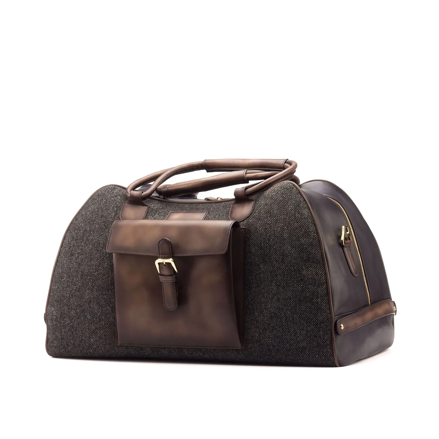 Ambrogio Men's Bag Gray, Brown & Black Fabric / Calf-Skin Leather Travel Duffle Bag (AMBH1014)