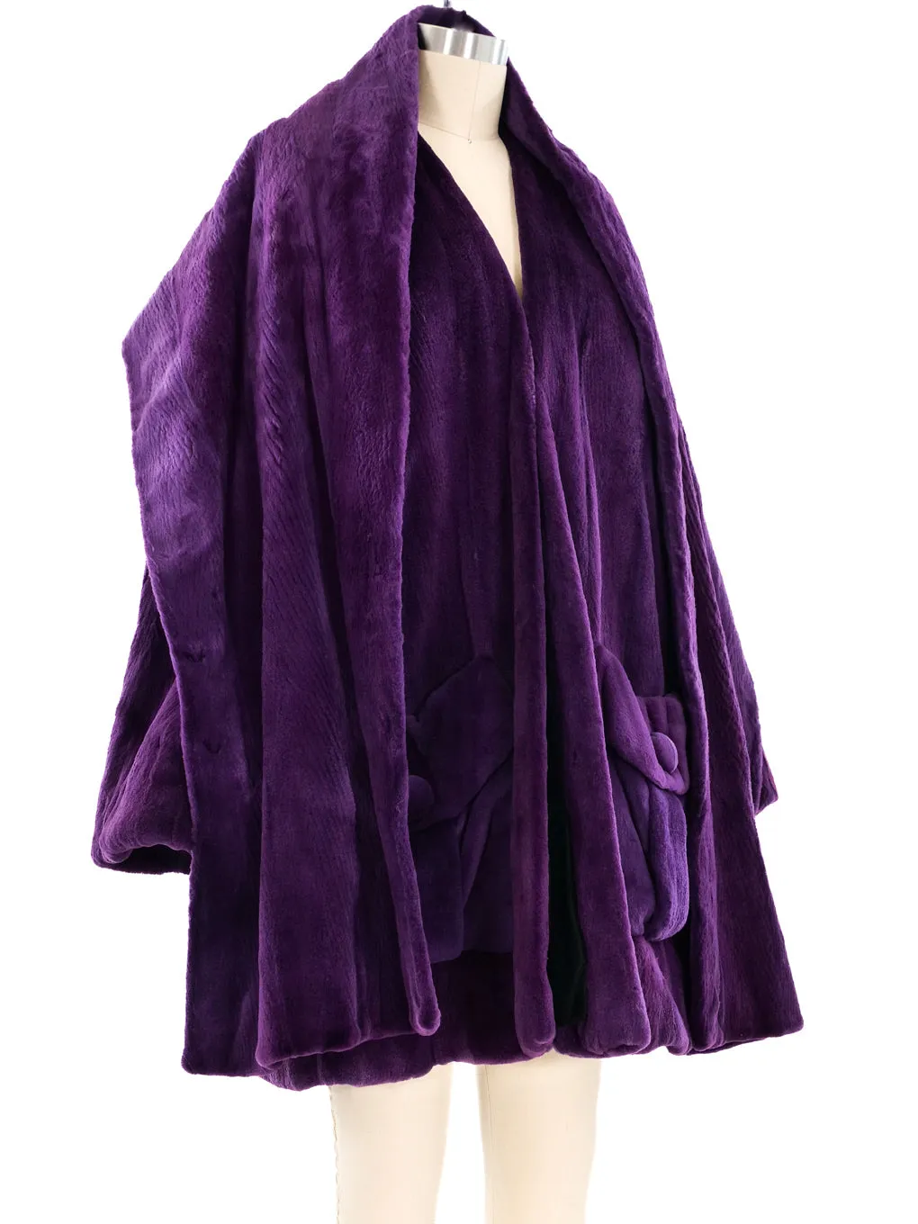 Arnold Scaasi Amethyst Sheared Beaver Coat and Shawl