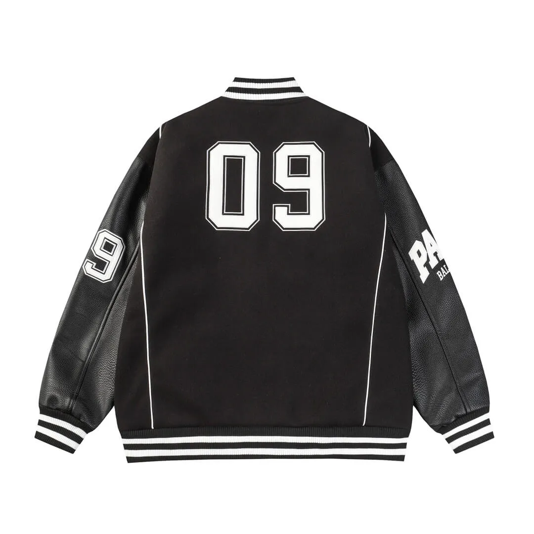 Balenciaga Black Leather Varsity Jacket