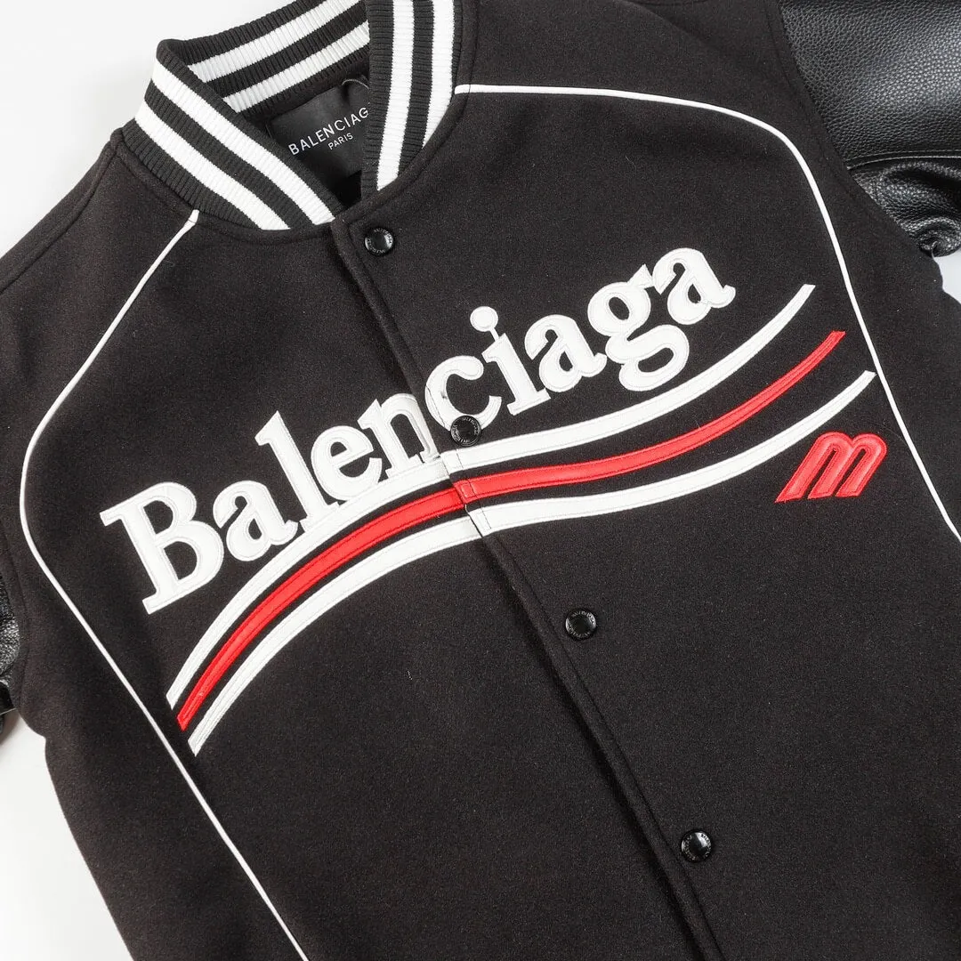 Balenciaga Black Leather Varsity Jacket