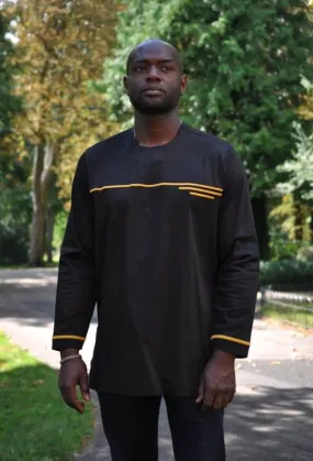 Black & Gold African Polished Cotton Shirt - African Clothing Store | JT Aphrique