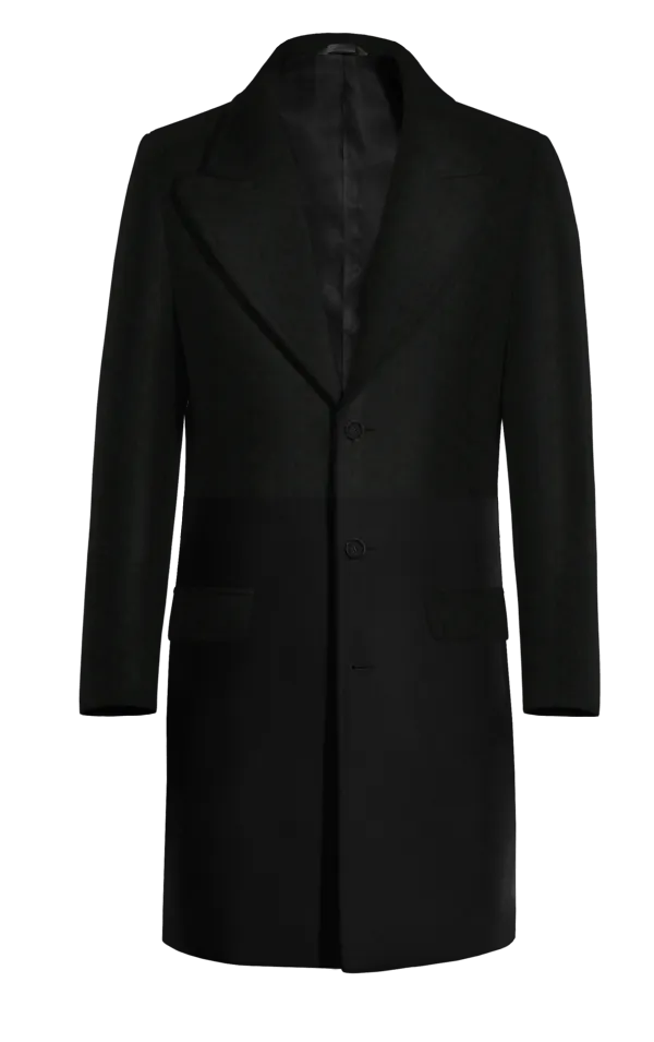 Black Long Peak Lapel Overcoat