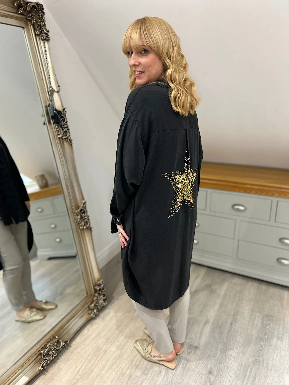 Black Sequin Star Blouse Simone