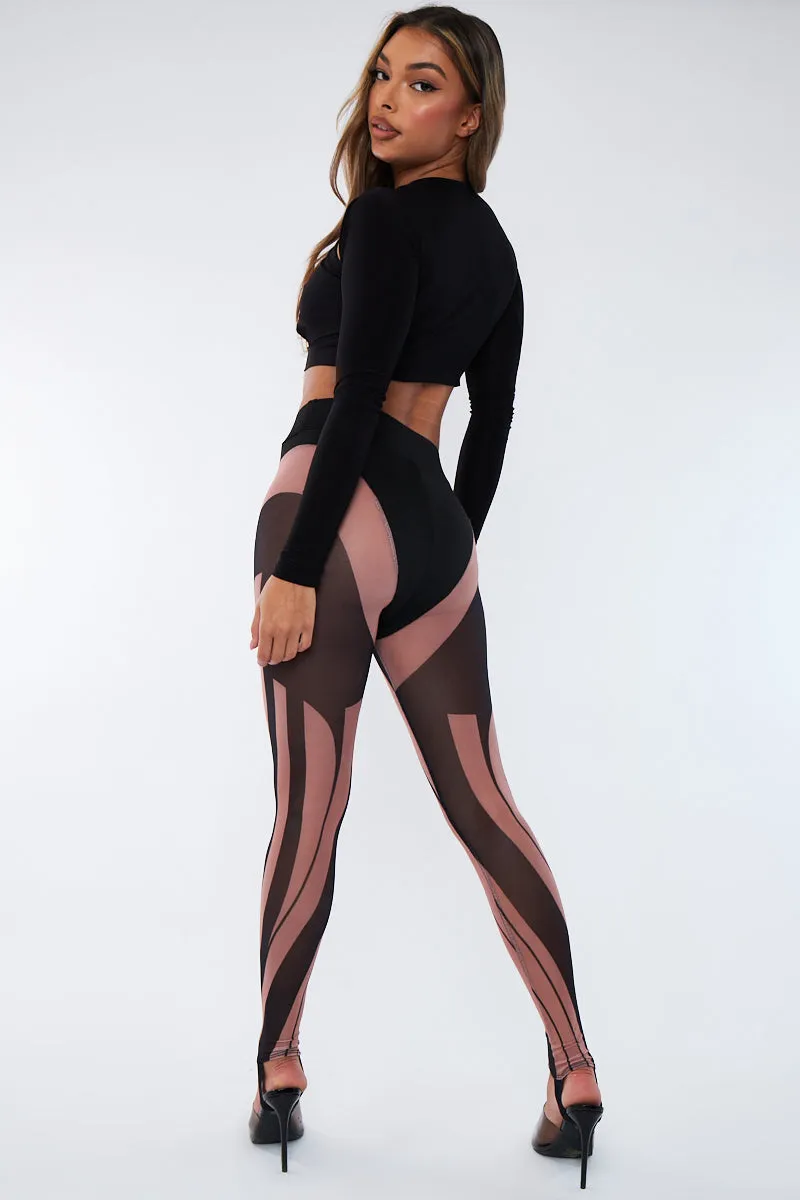 Black Sheer Panel Mesh Leggings - Gwen