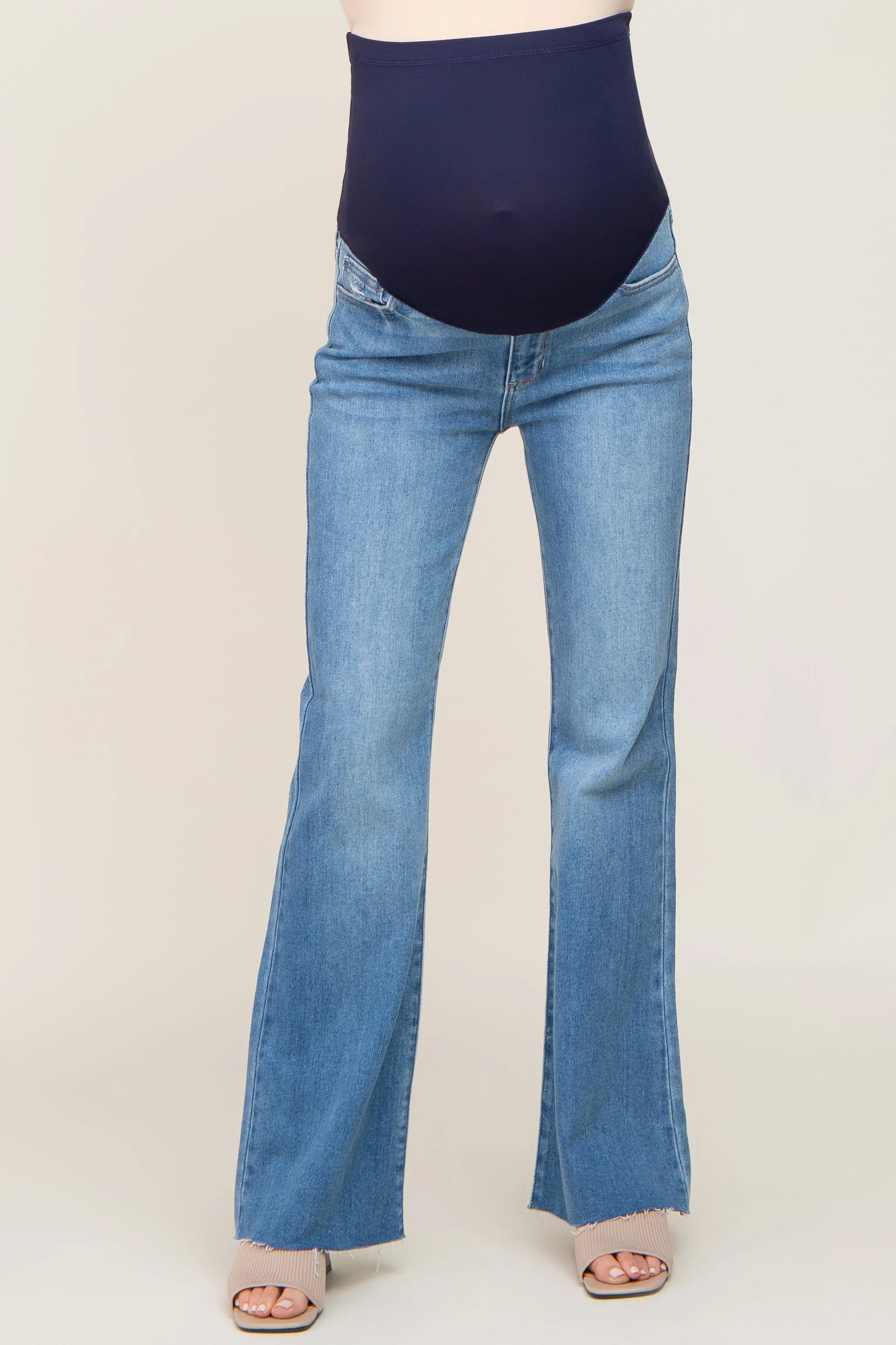 Blue Flare Leg Raw Hem Maternity Jeans