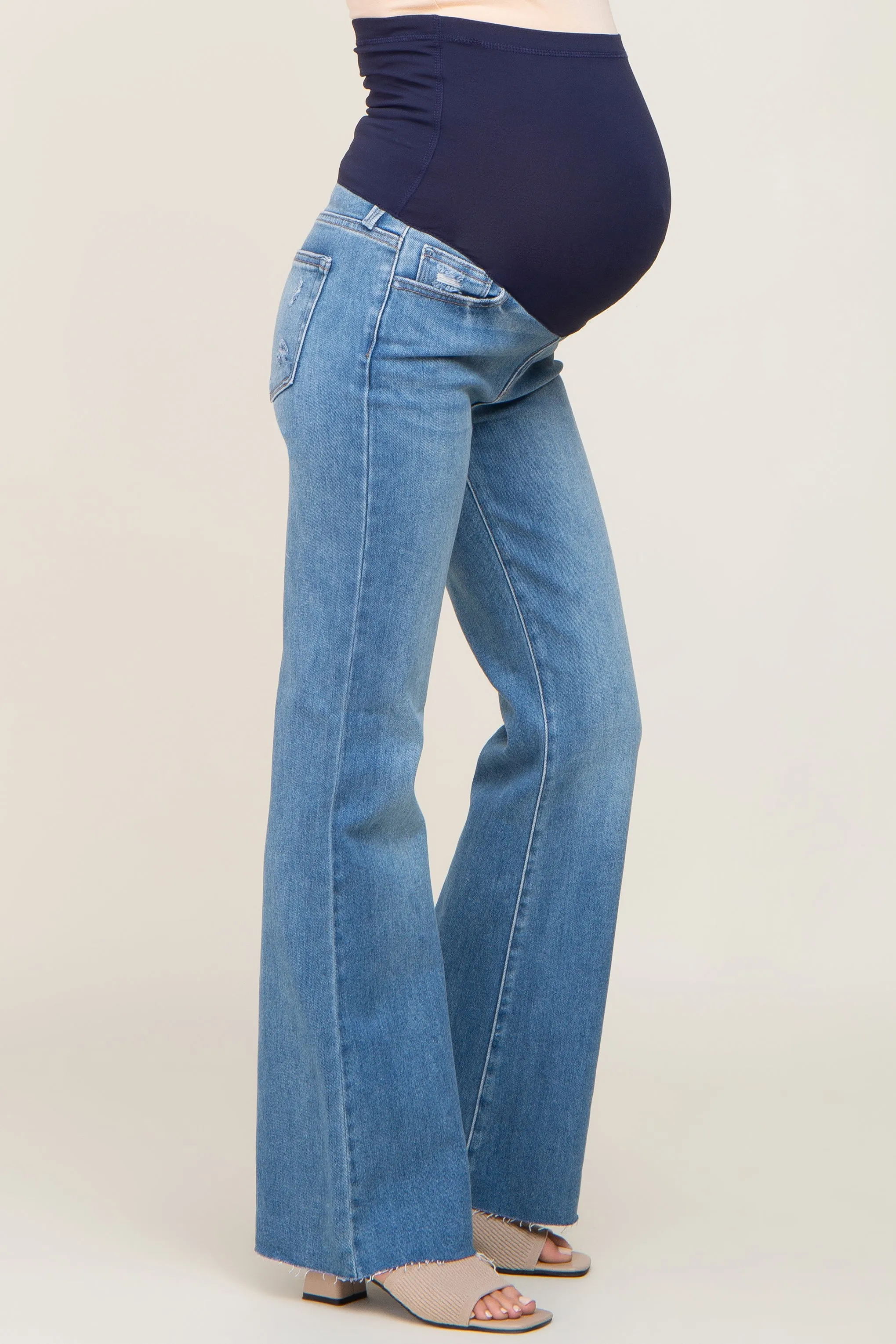 Blue Flare Leg Raw Hem Maternity Jeans