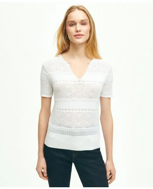 Brooks Brothers Women's Lightweight Pointelle Sweater White