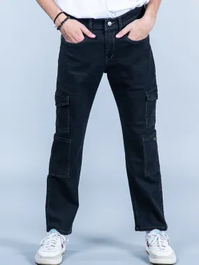 Carbon Black Baggy-Fit Cargo Denim Jeans