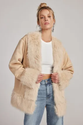 Catherine Beige Faux Fur Trim Coat