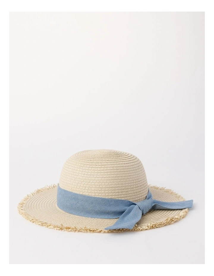 Chambray Bow Straw Hat in Natural