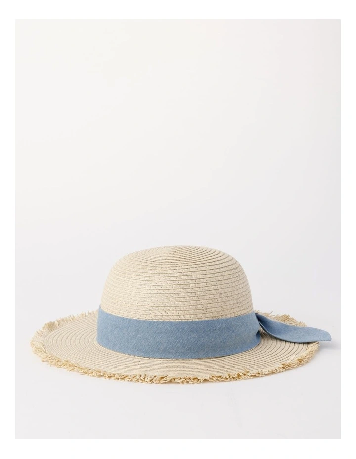 Chambray Bow Straw Hat in Natural