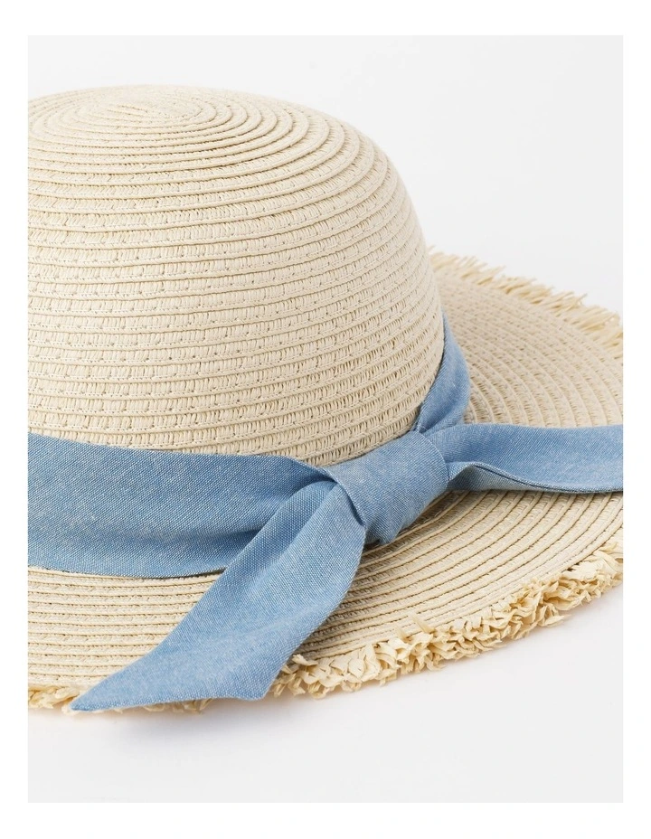 Chambray Bow Straw Hat in Natural