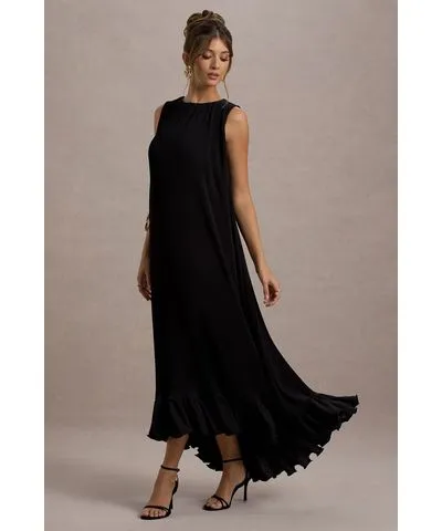 Club L London - USA Hazelle | Black Chiffon A-Line Ruffled Maxi Dress