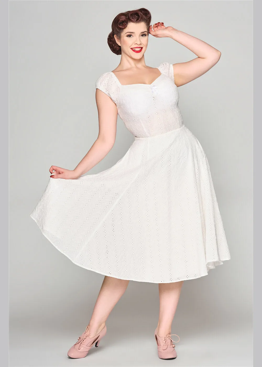 Collectif Dolores Broderie Anglaise 50's Swing Dress White