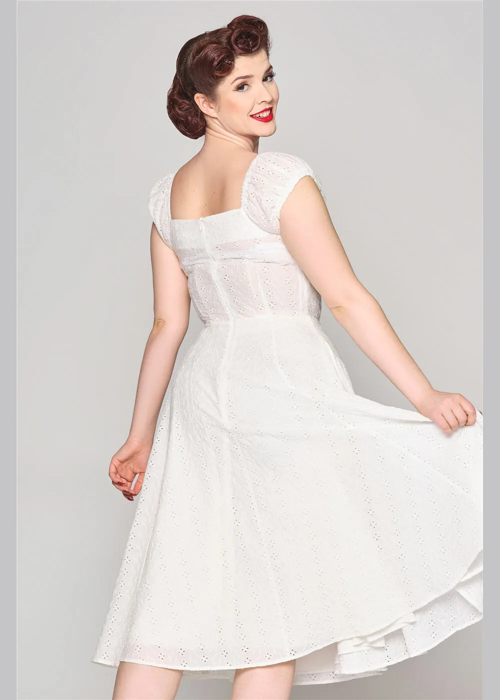 Collectif Dolores Broderie Anglaise 50's Swing Dress White