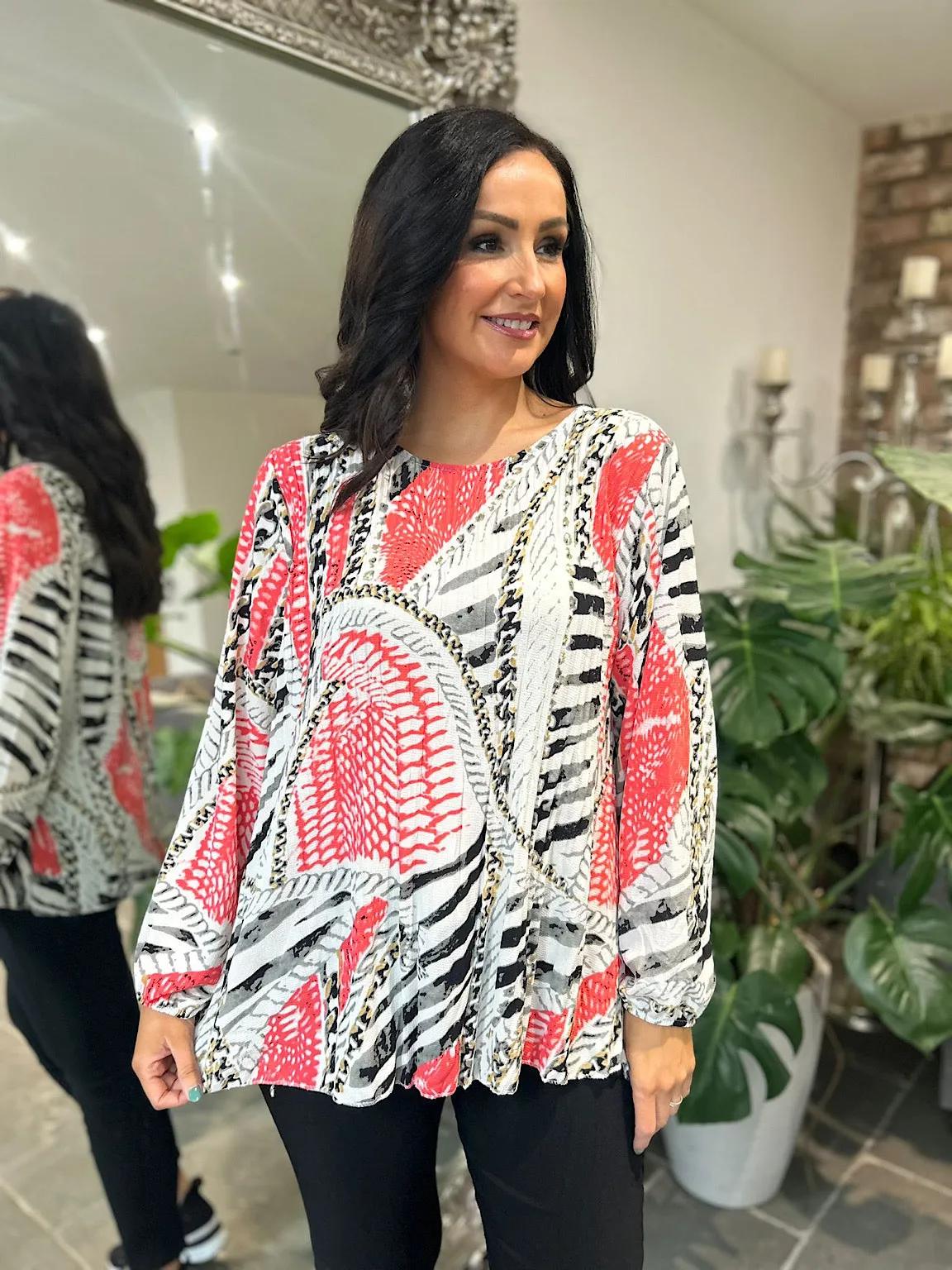 Coral Multi Pattern Pleated Blouse Evie