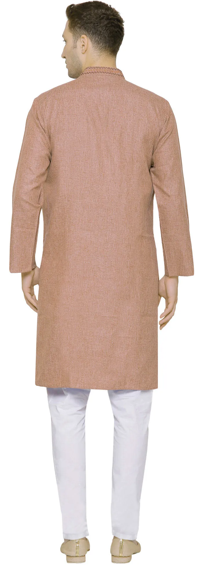 Cotton Embroidered Men's Kurta Pajama Indian Clothes (Brown)