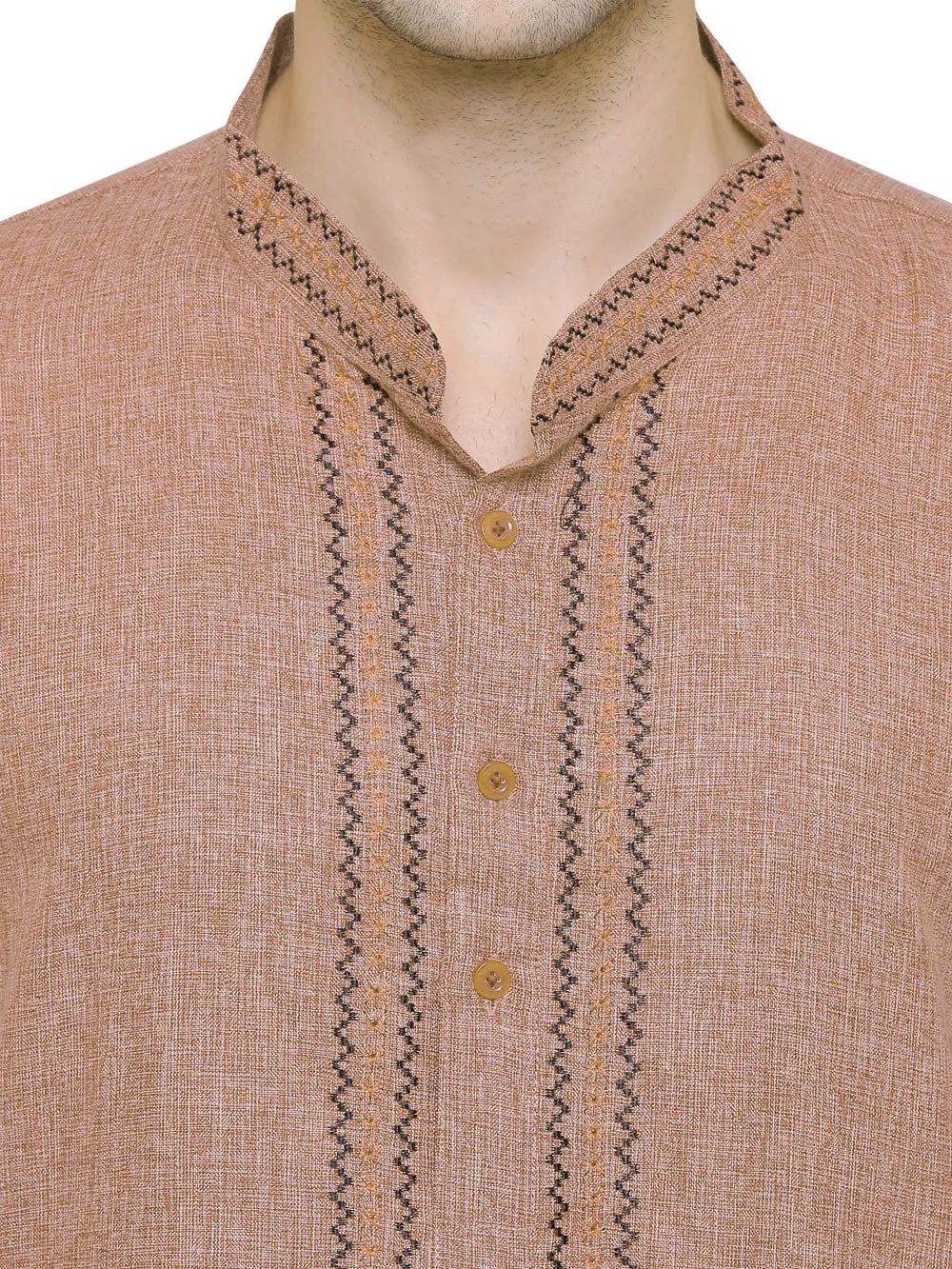 Cotton Embroidered Men's Kurta Pajama Indian Clothes (Brown)