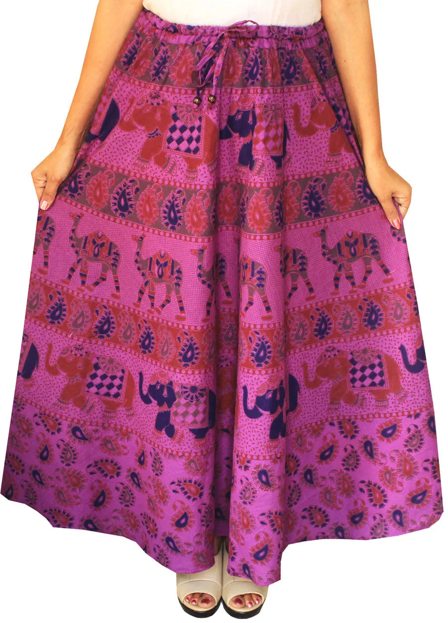 Cotton Printed Long Skirt Womens Indian Clothing (Purple)