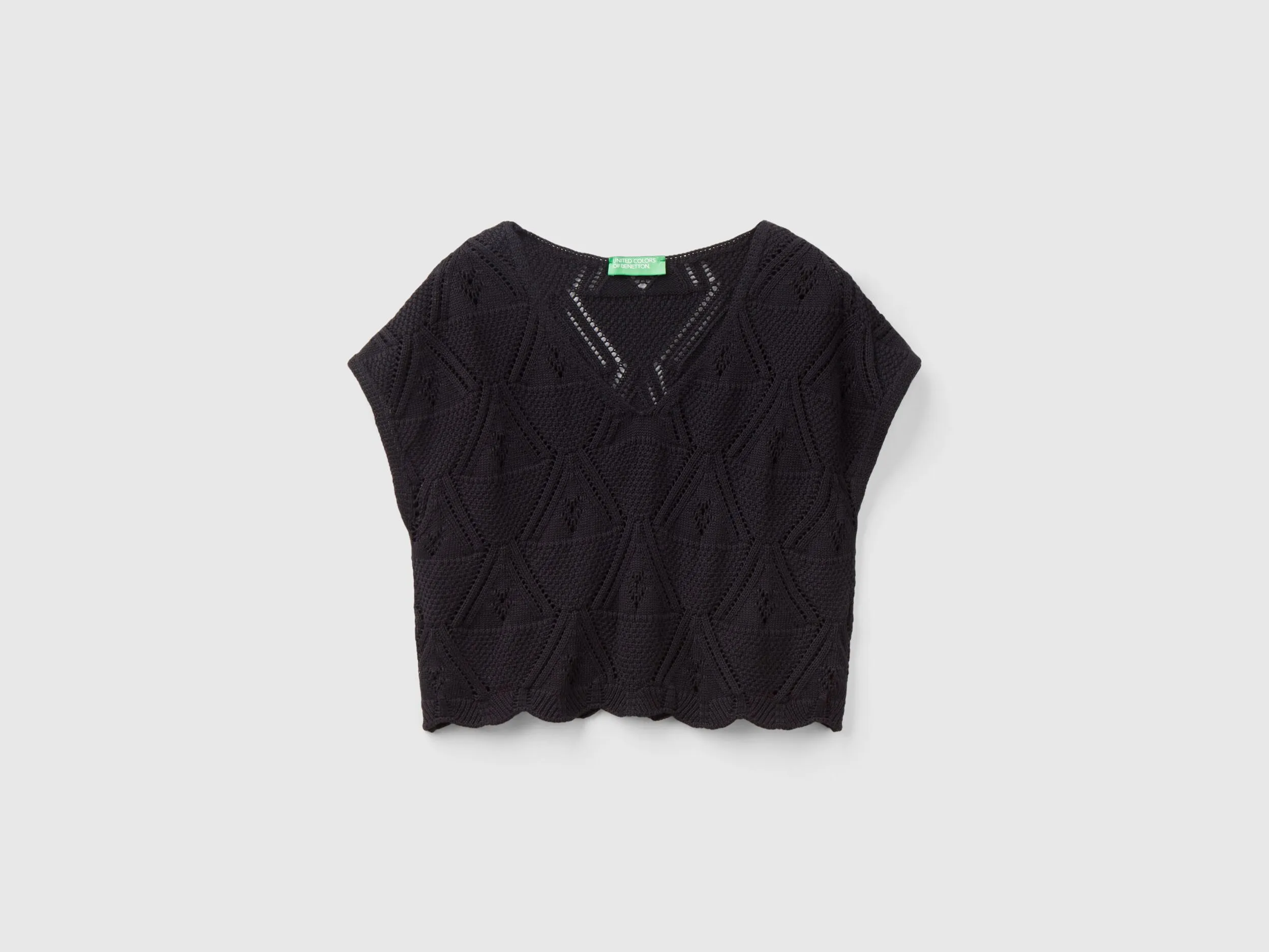 Cropped crochet sweater - Black | Benetton