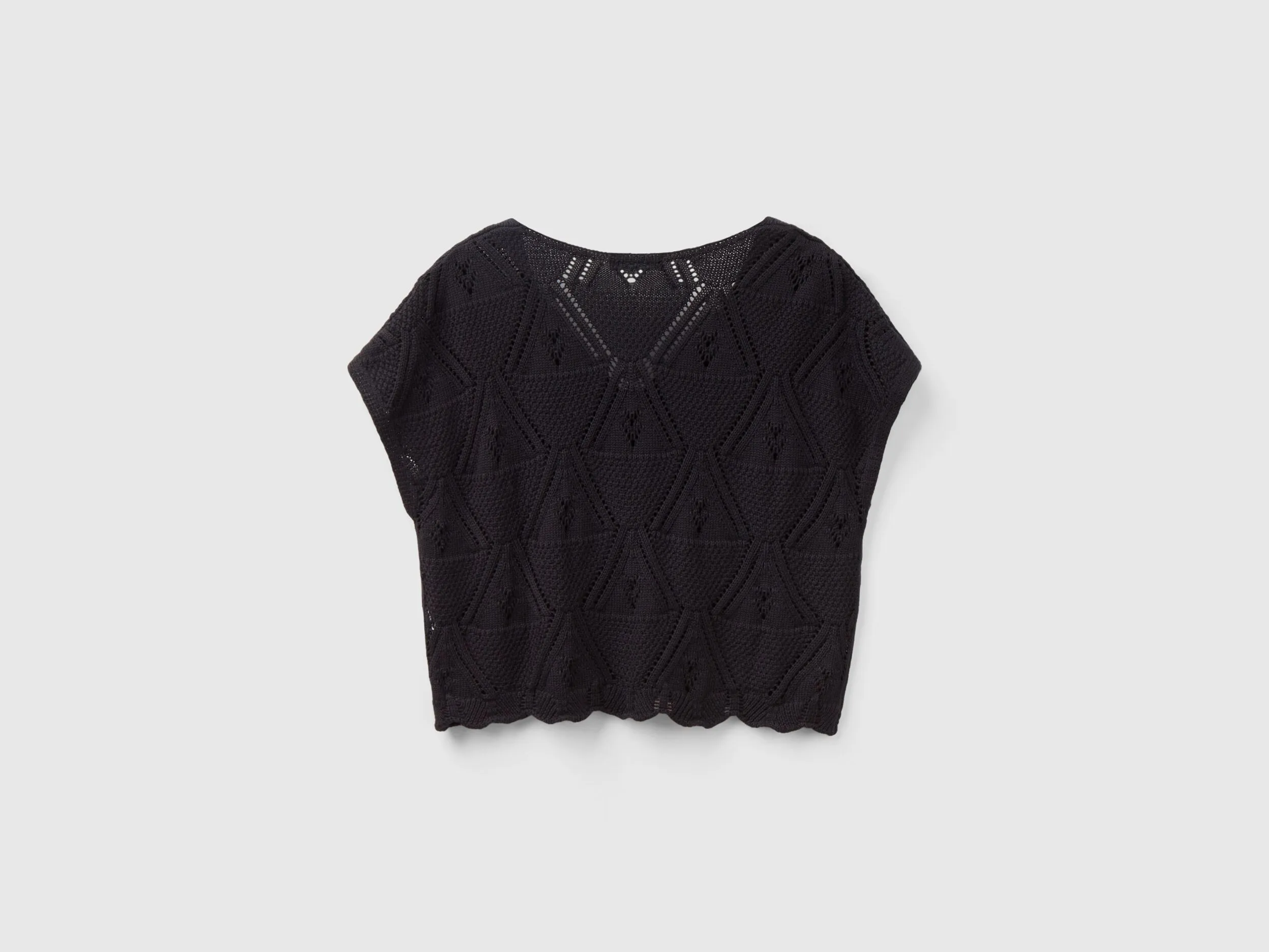 Cropped crochet sweater - Black | Benetton