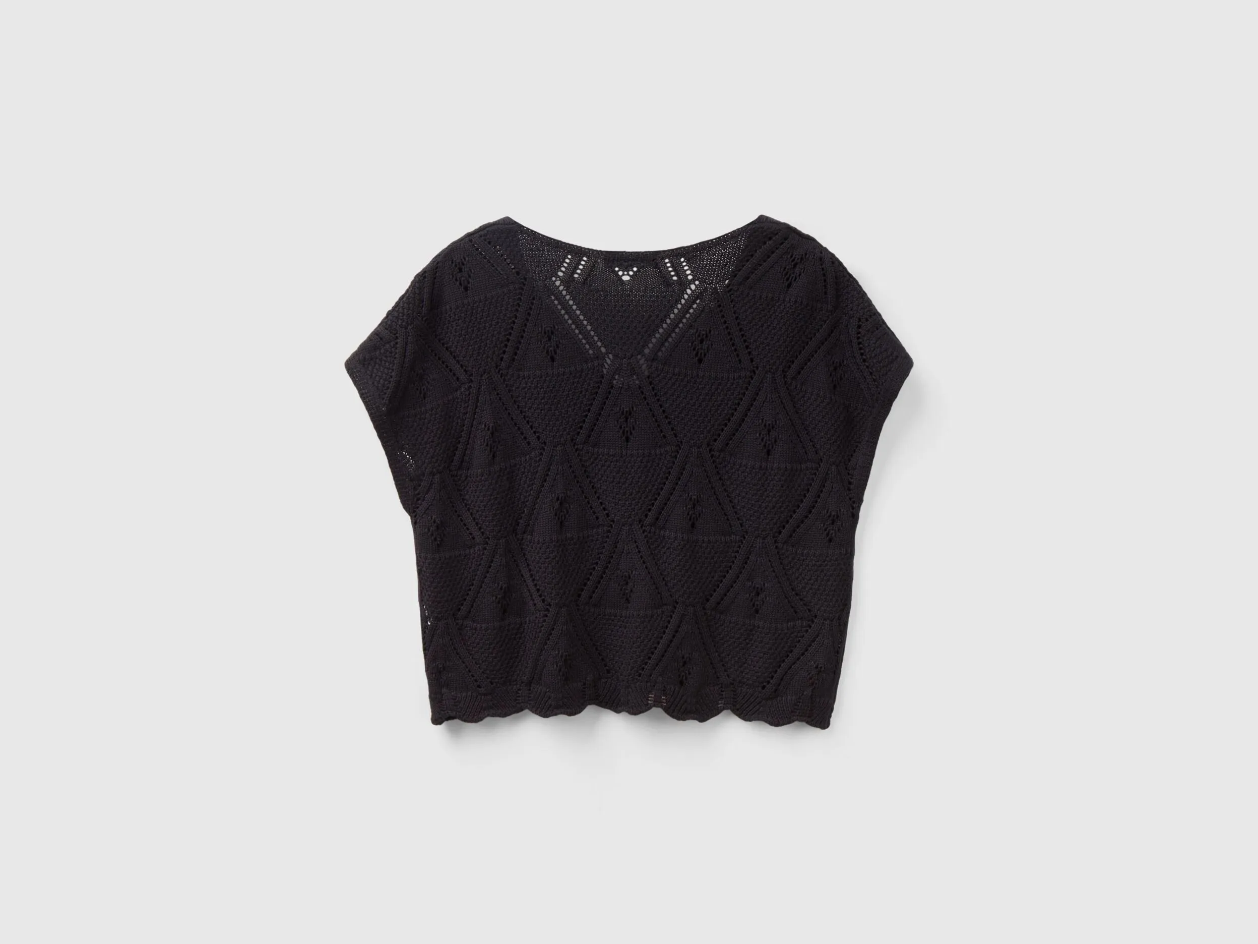 Cropped crochet sweater - Black | Benetton