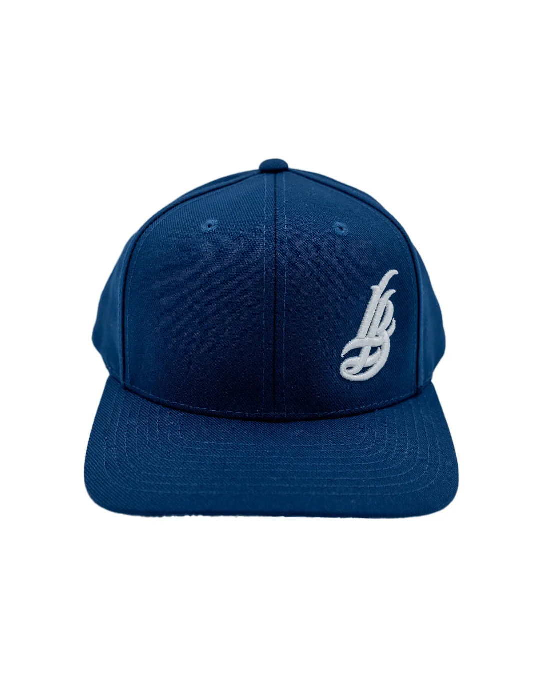 Cursive LB White On Navy Baseball Hat