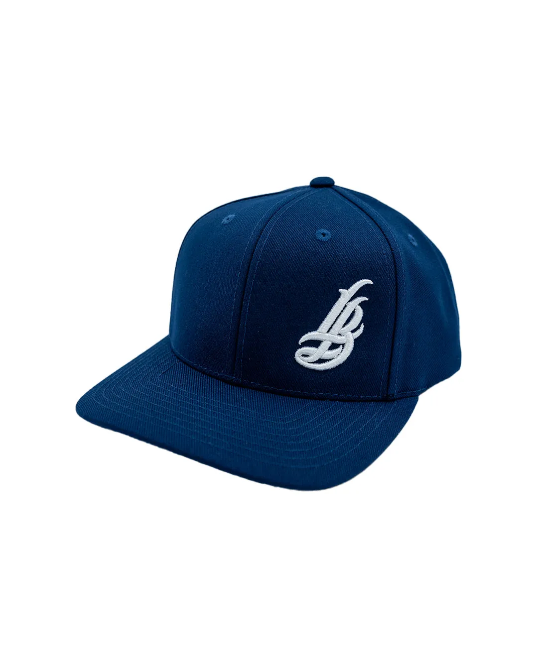 Cursive LB White On Navy Baseball Hat