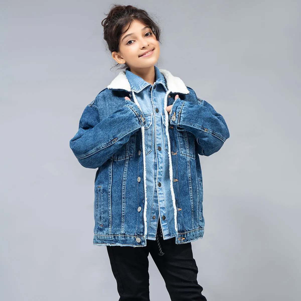 Denim Jacket With Sherpa (Dark Blue)