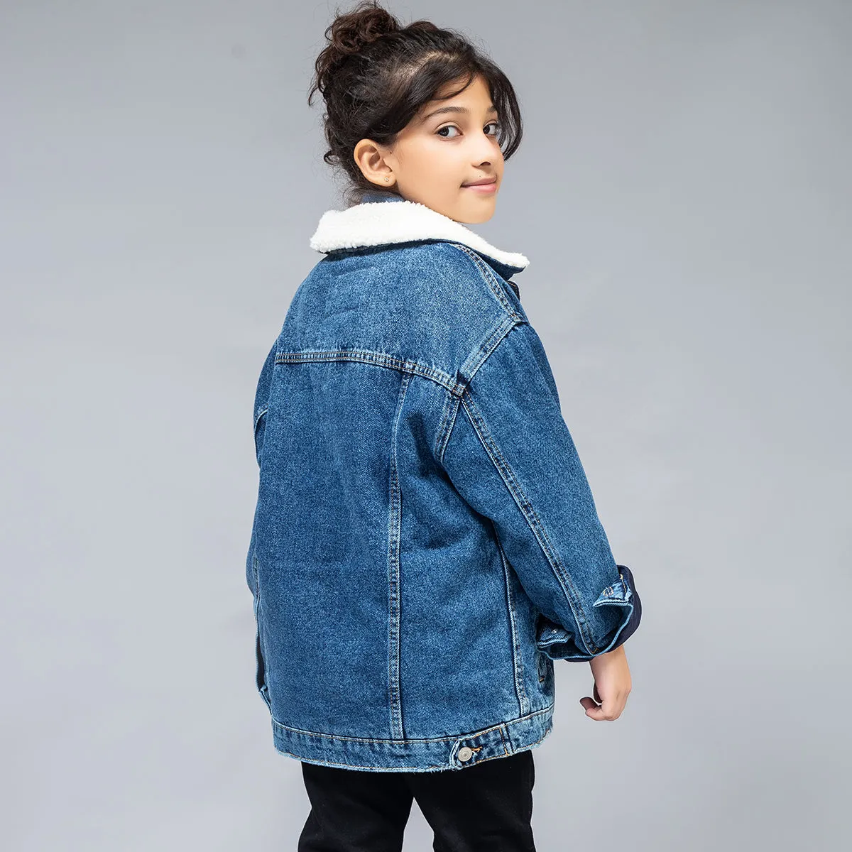 Denim Jacket With Sherpa (Dark Blue)