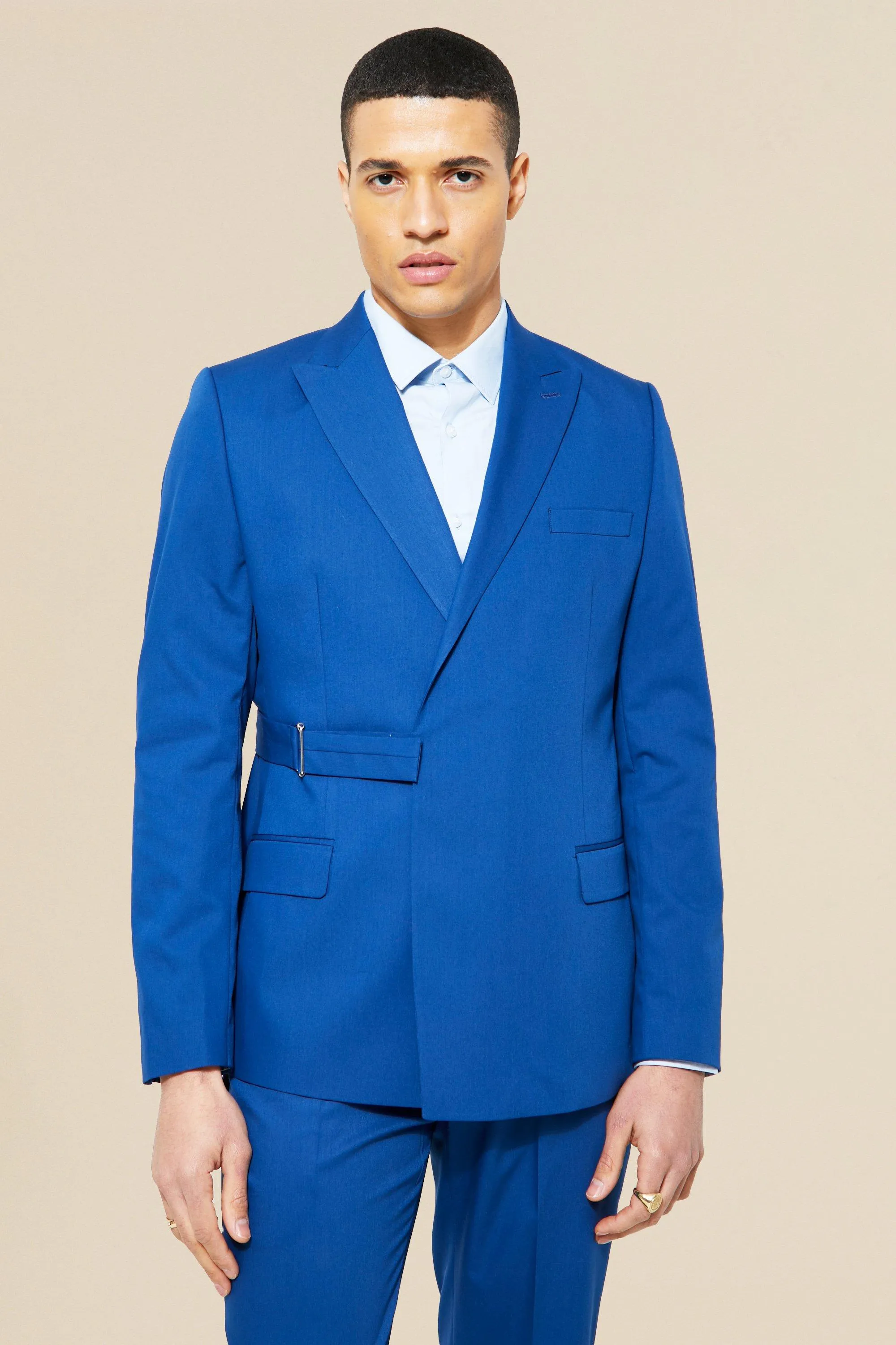 Double Breasted Belted Slim Suit Jacket