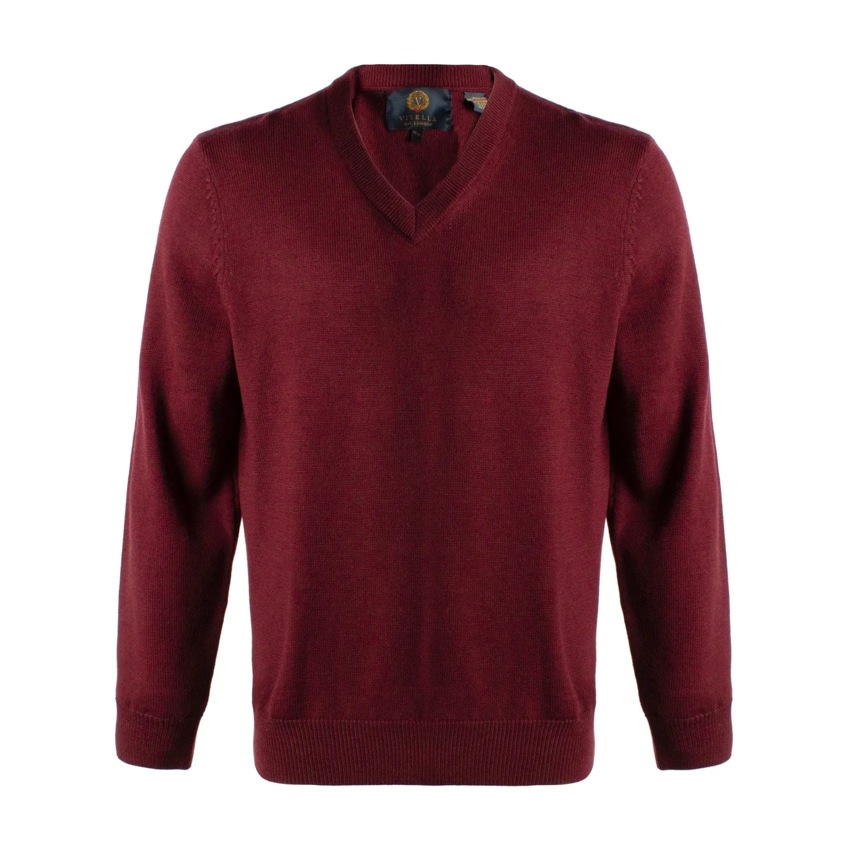 Extra Fine 'Zegna Baruffa' Merino Wool V-Neck Sweater in Port by Viyella