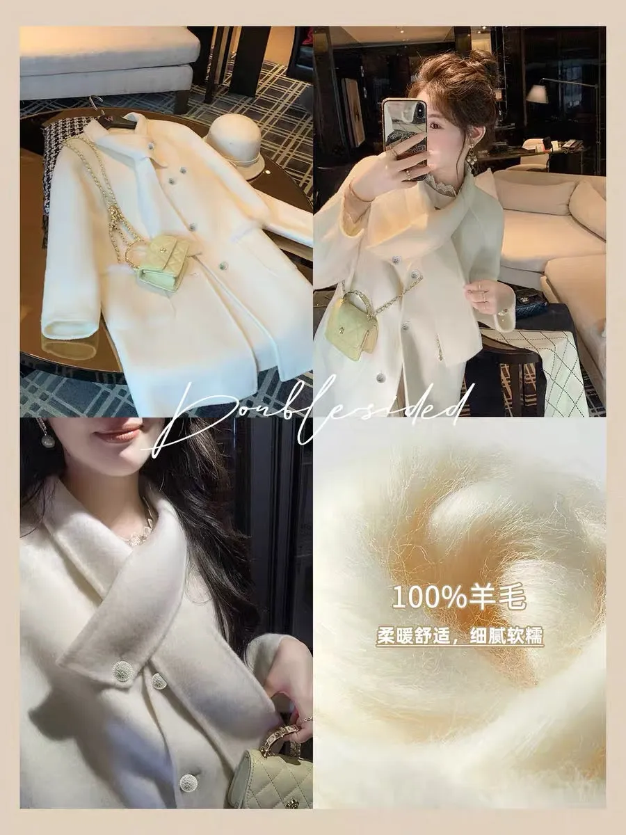 Fish Rabbit's Rabbit Woolen Jacket Feminine Socialite New Winter High-End Chic Mid-Length Warm Coat