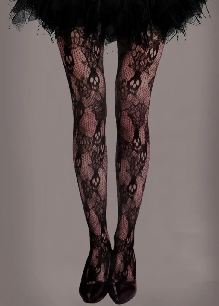 Floral Skull Fishnet Tights