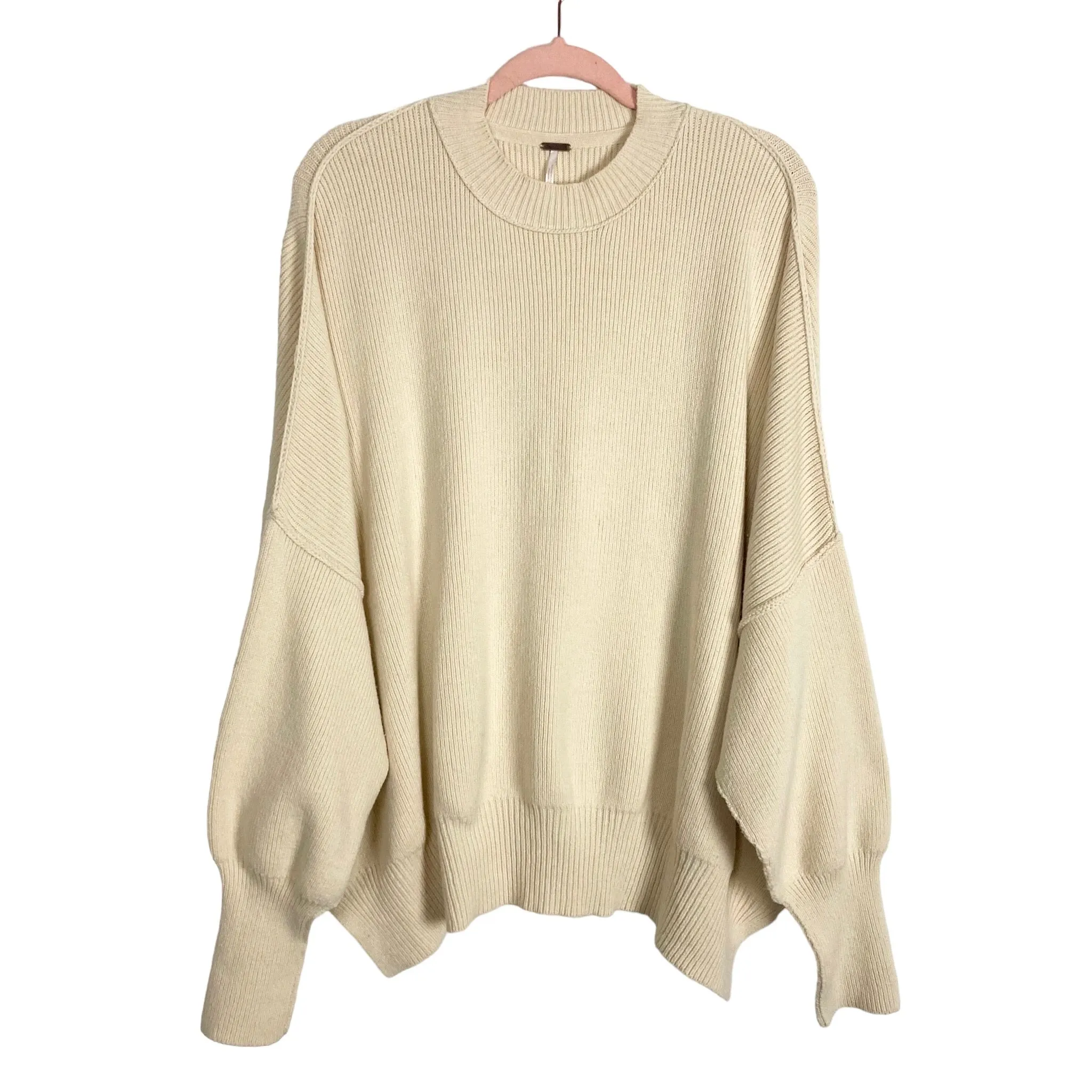 Free People Cream Ribbed Easy Street Tunic Sweater- Size S (sold out online)