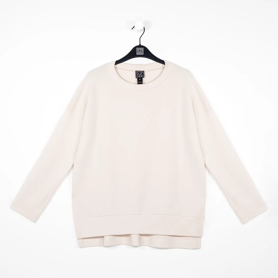 French Terry-Like Knit - Round Neck Hi-Low Sweater Top - Bone - Final Sale!