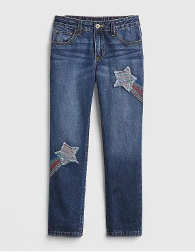 GAP Girls Blue Rainbow Star Patch Girlfriend Jeans