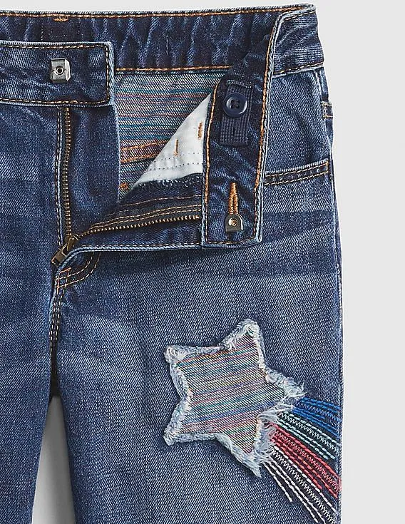 GAP Girls Blue Rainbow Star Patch Girlfriend Jeans