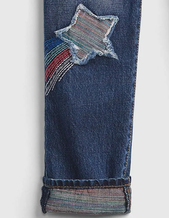 GAP Girls Blue Rainbow Star Patch Girlfriend Jeans