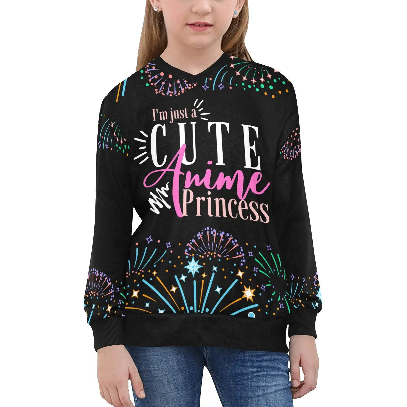 Girls Cute Anime Princess V-Neck Pullover Sweater