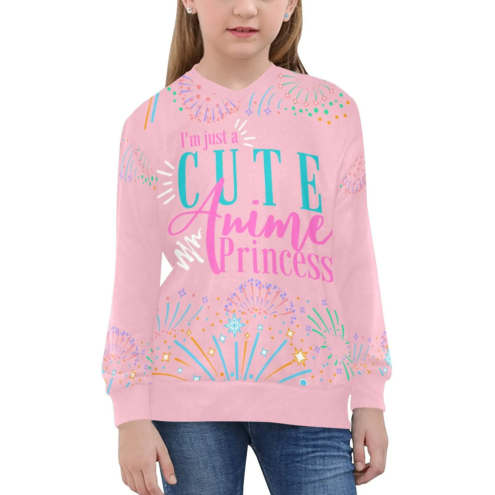 Girls Cute Anime Princess V-Neck Pullover Sweater