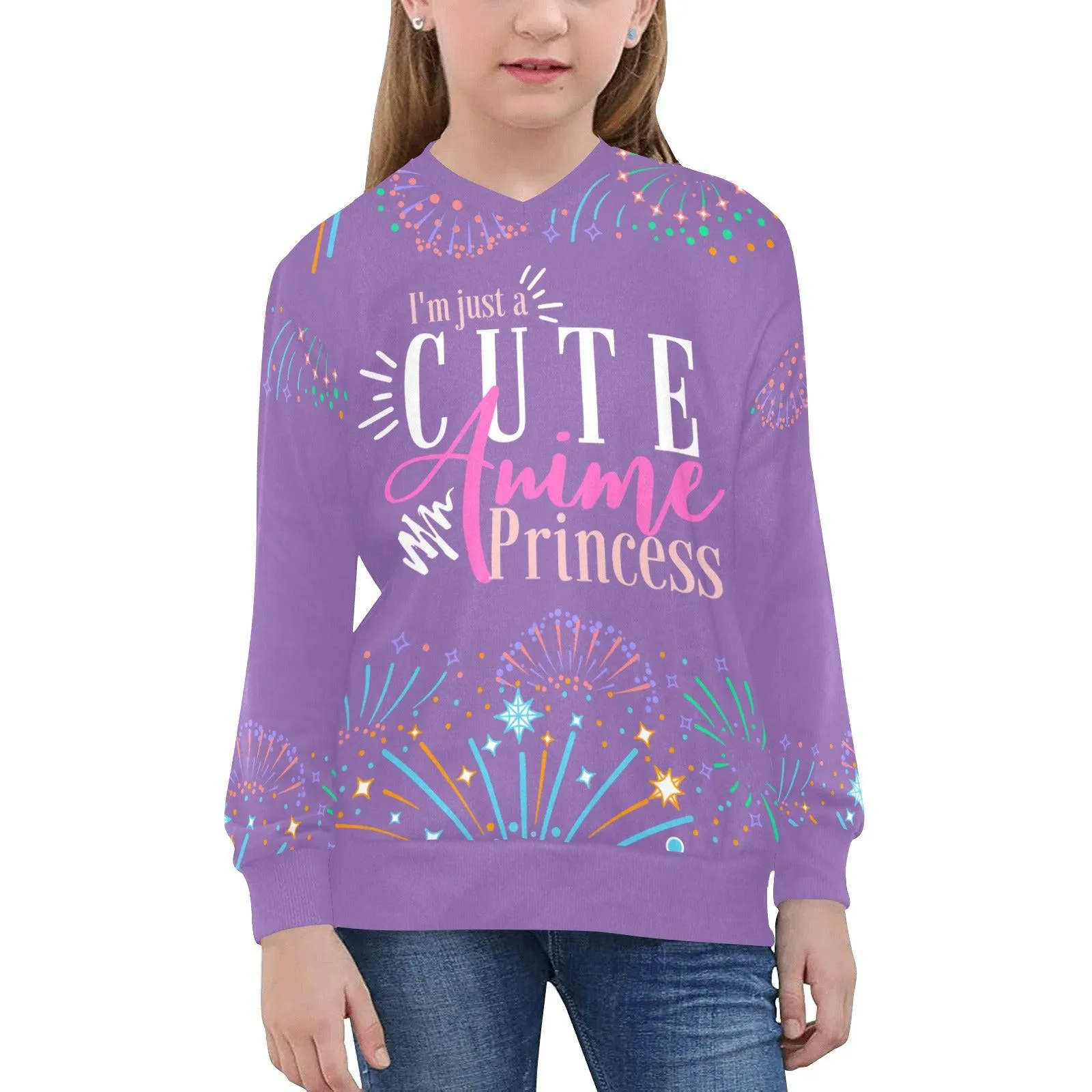 Girls Cute Anime Princess V-Neck Pullover Sweater