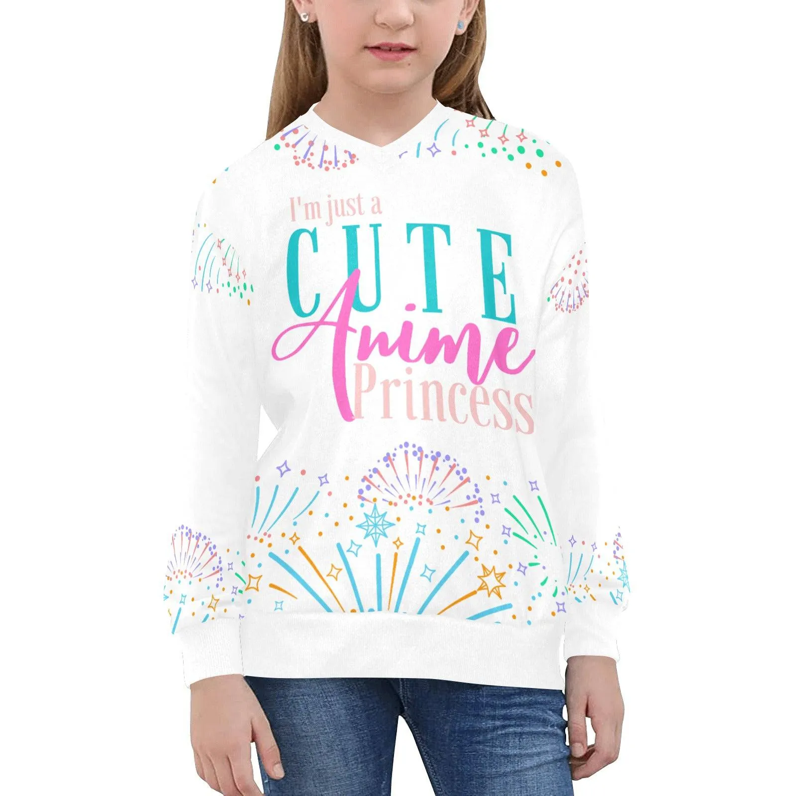 Girls Cute Anime Princess V-Neck Pullover Sweater